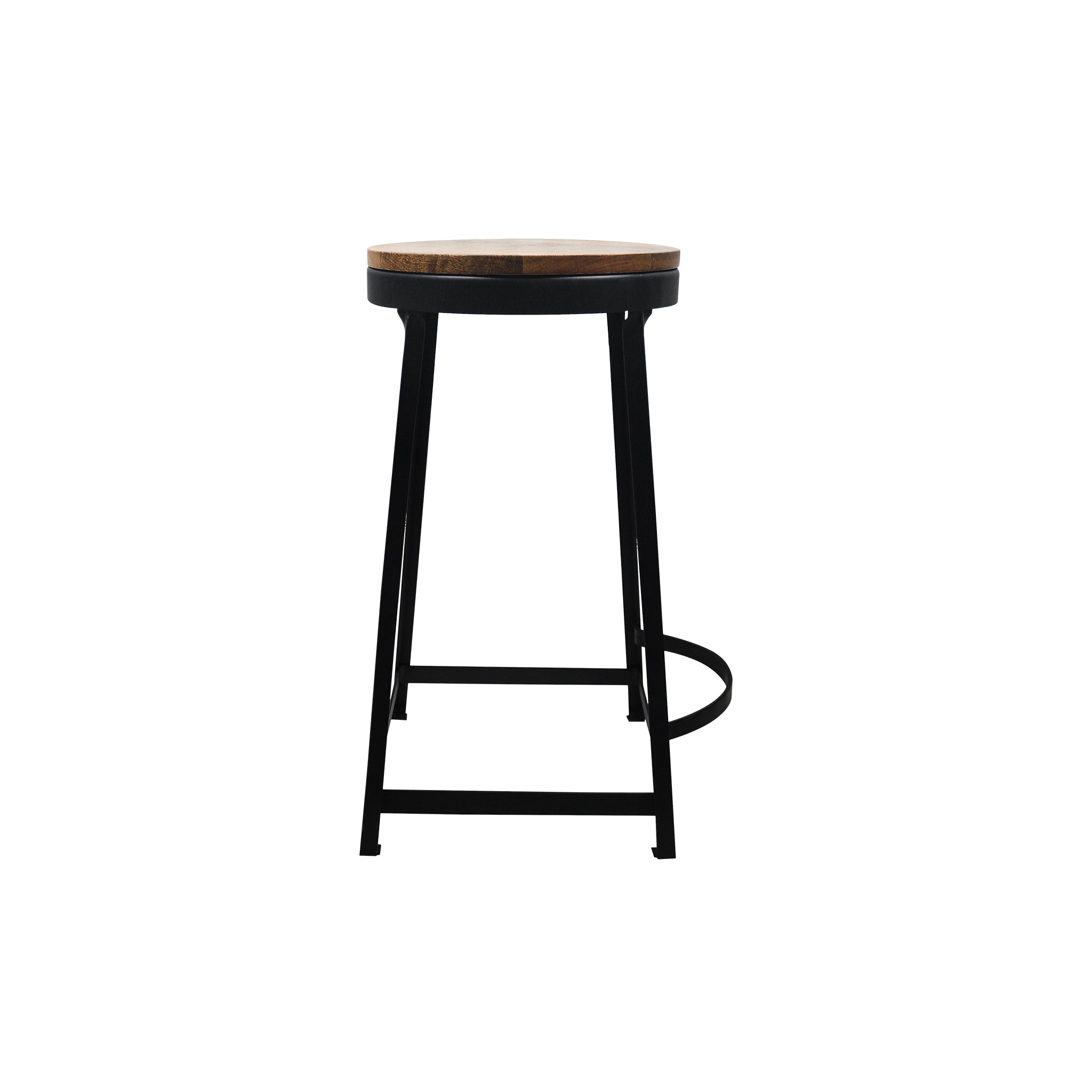 Iron Side Stool With Wooden Top For Indoor-Outdoor, Home & Office