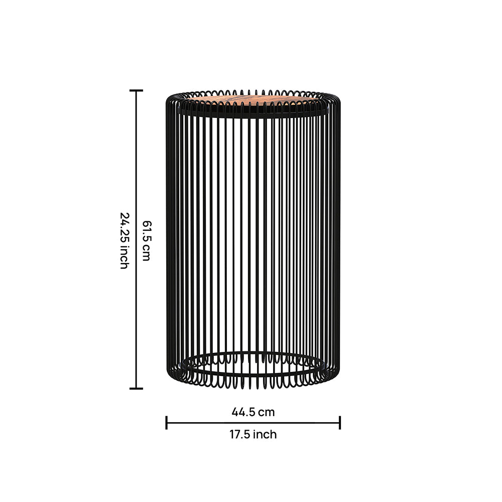 Cage Metal Stool With Wooden Top - Black