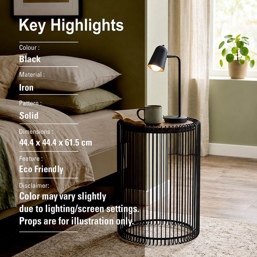 Cage Metal Stool With Wooden Top - Black
