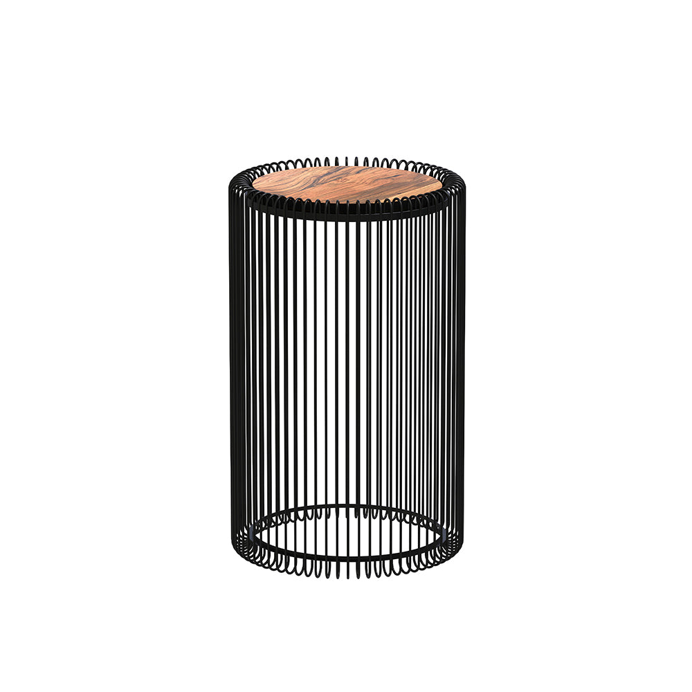 Cage Metal Stool With Wooden Top - Black