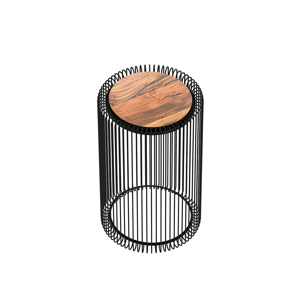 Cage Metal Stool With Wooden Top - Black