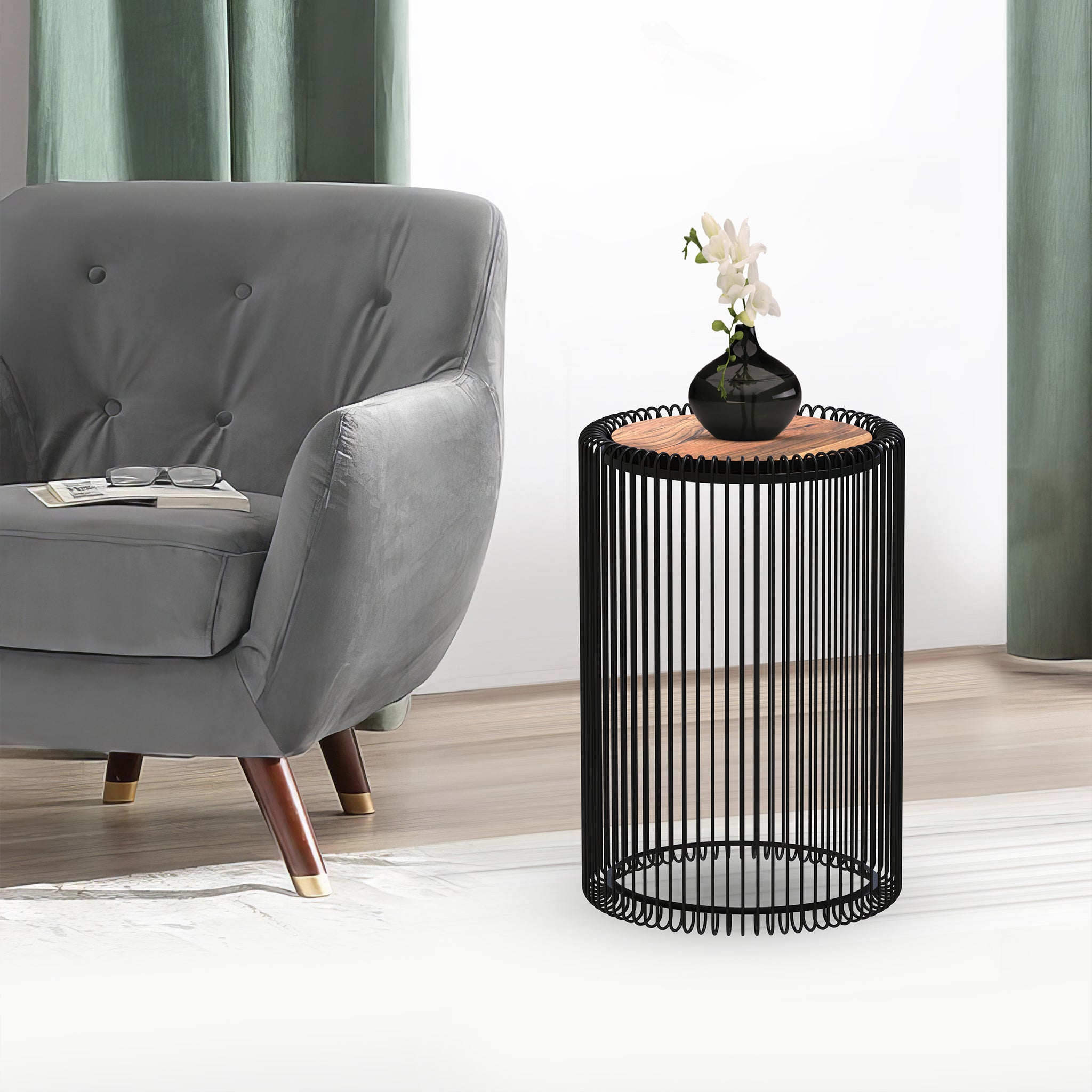 Iron Side Stool With Wooden Top For Indoor-Outdoor, Home & Office