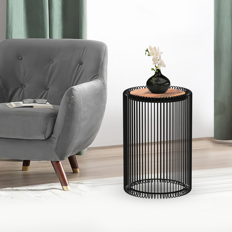 Iron Side Stool With Wooden Top For Indoor-Outdoor, Home & Office