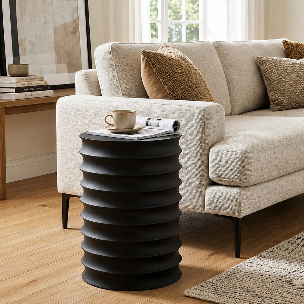 Zorr Metal Ribbed Side Table - Black