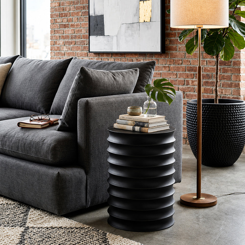 Zorr Metal Ribbed Side Table - Black
