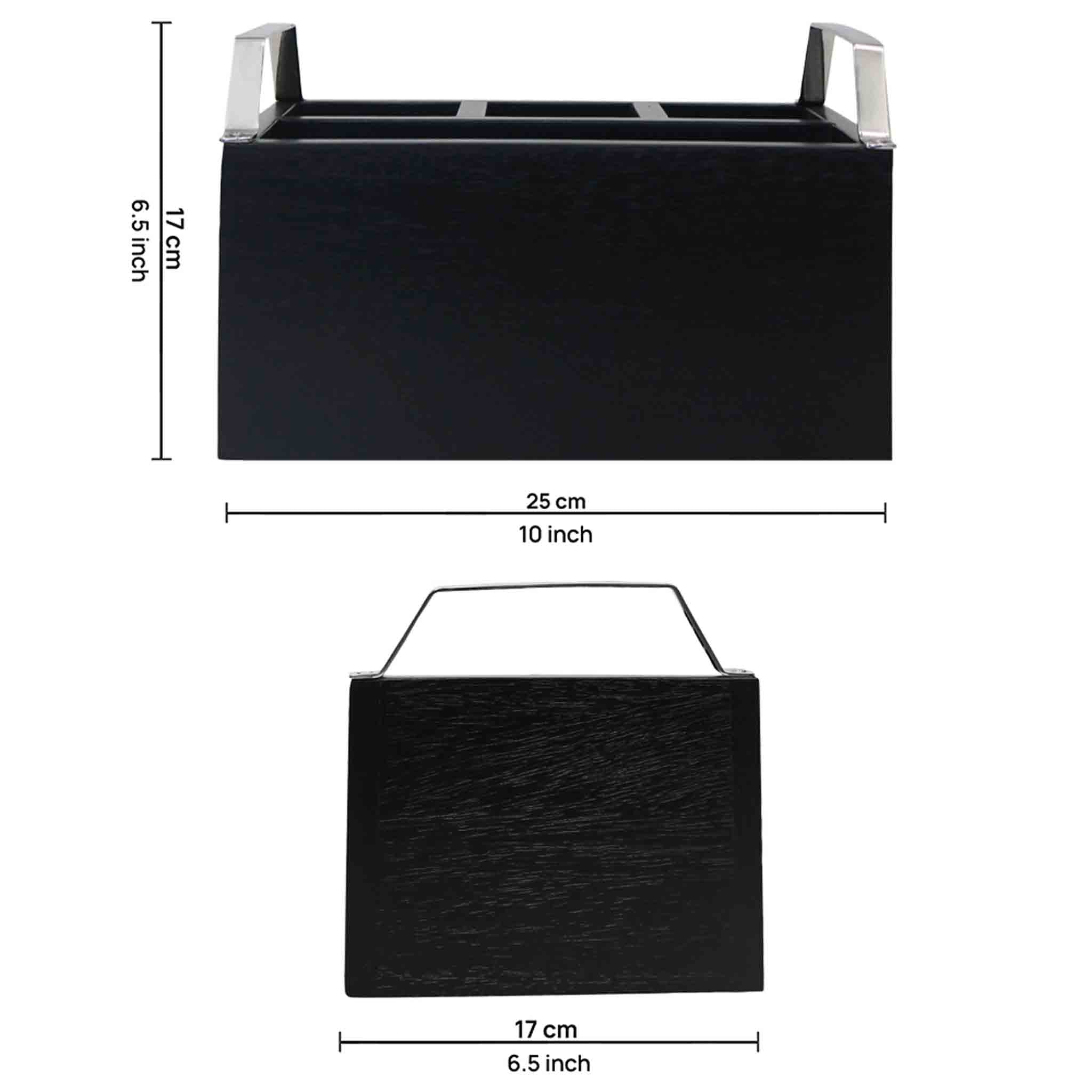 Wooden Cutlery Holder With Metal Handle For Dining Room, Kitchen And Desk