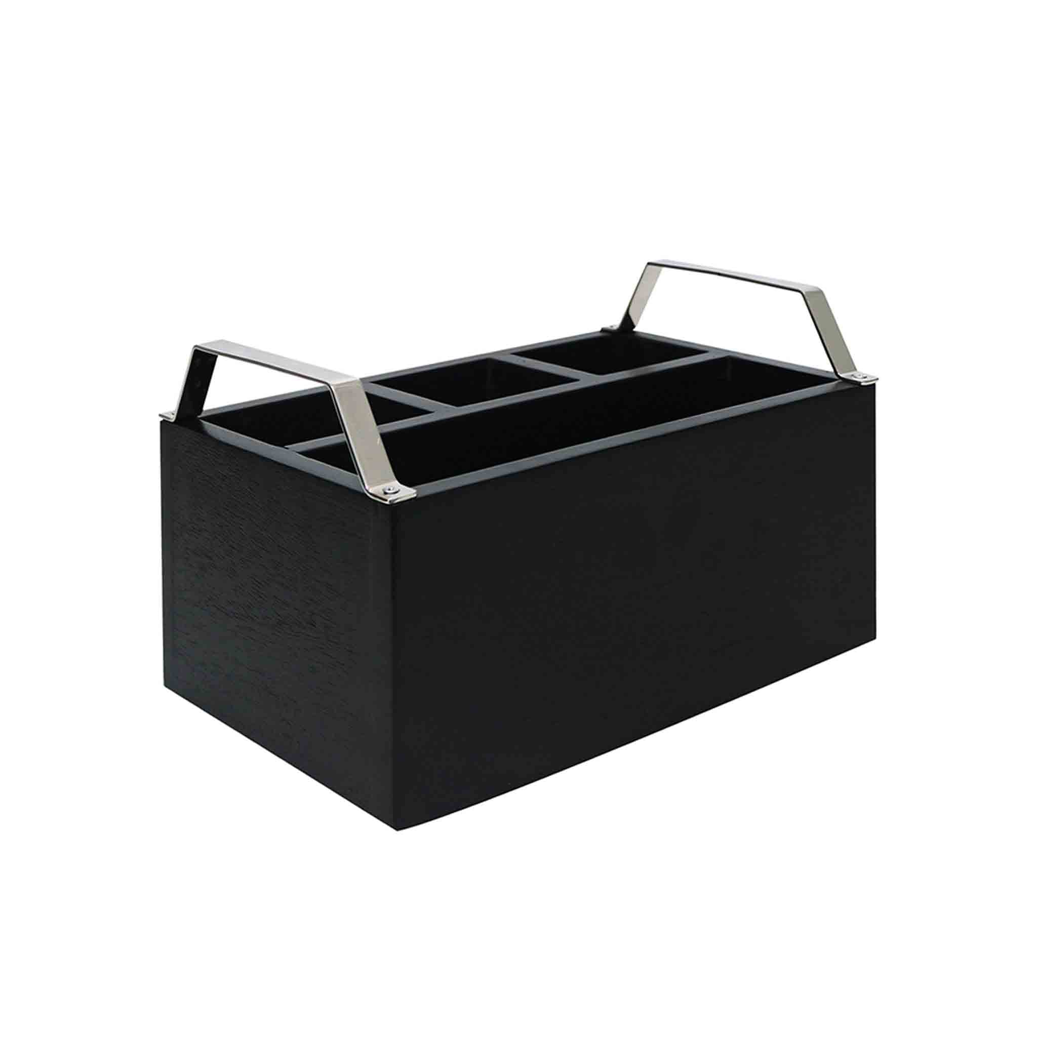 Wooden Cutlery Holder With Metal Handle For Dining Room, Kitchen And Desk