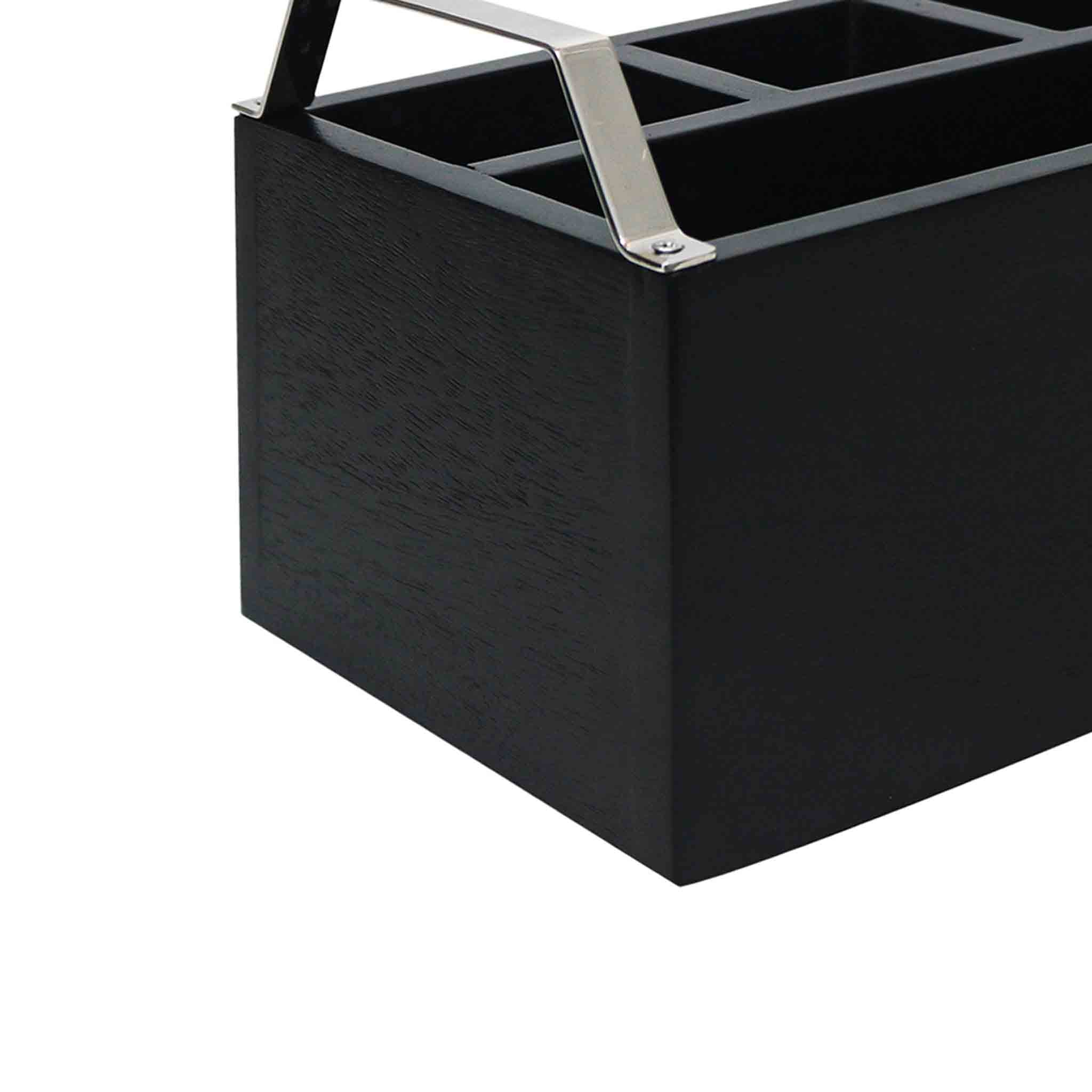 Wooden Cutlery Holder With Metal Handle For Dining Room, Kitchen And Desk