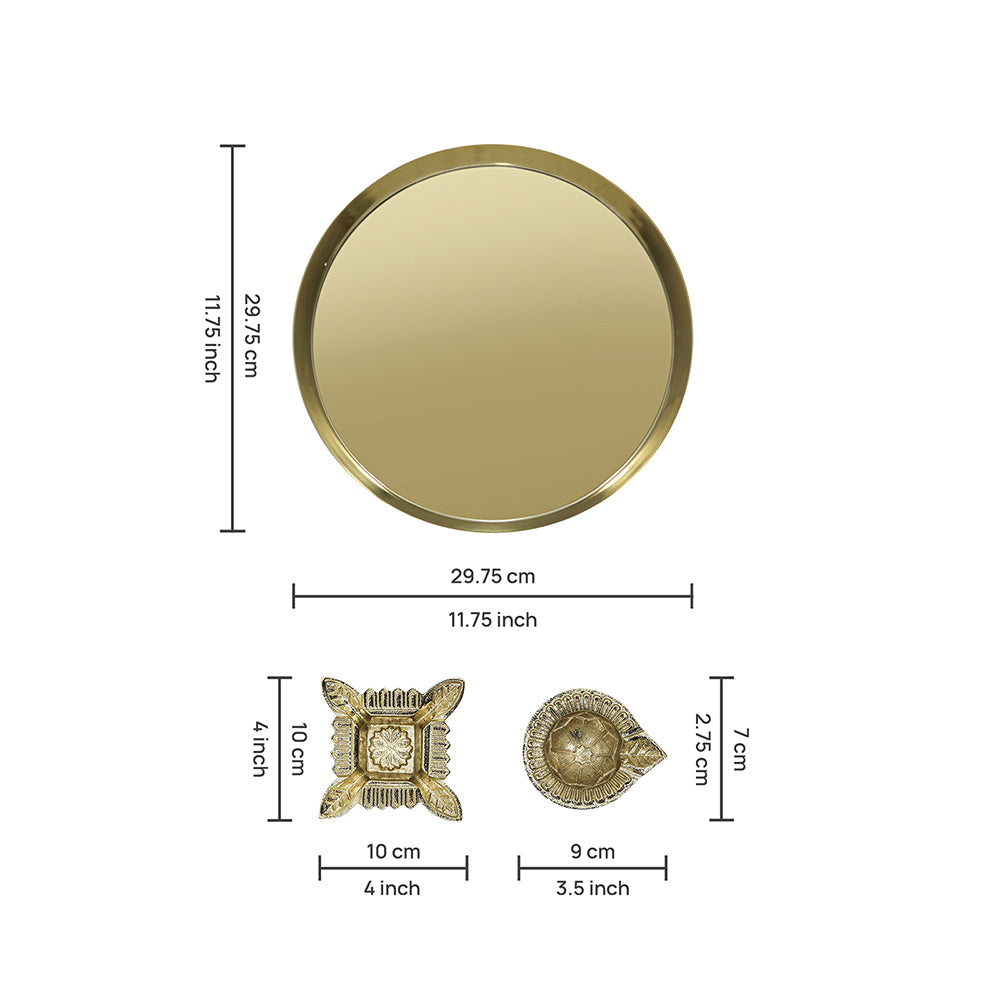 Gold Diya Set With Thali For Decor And Pooja