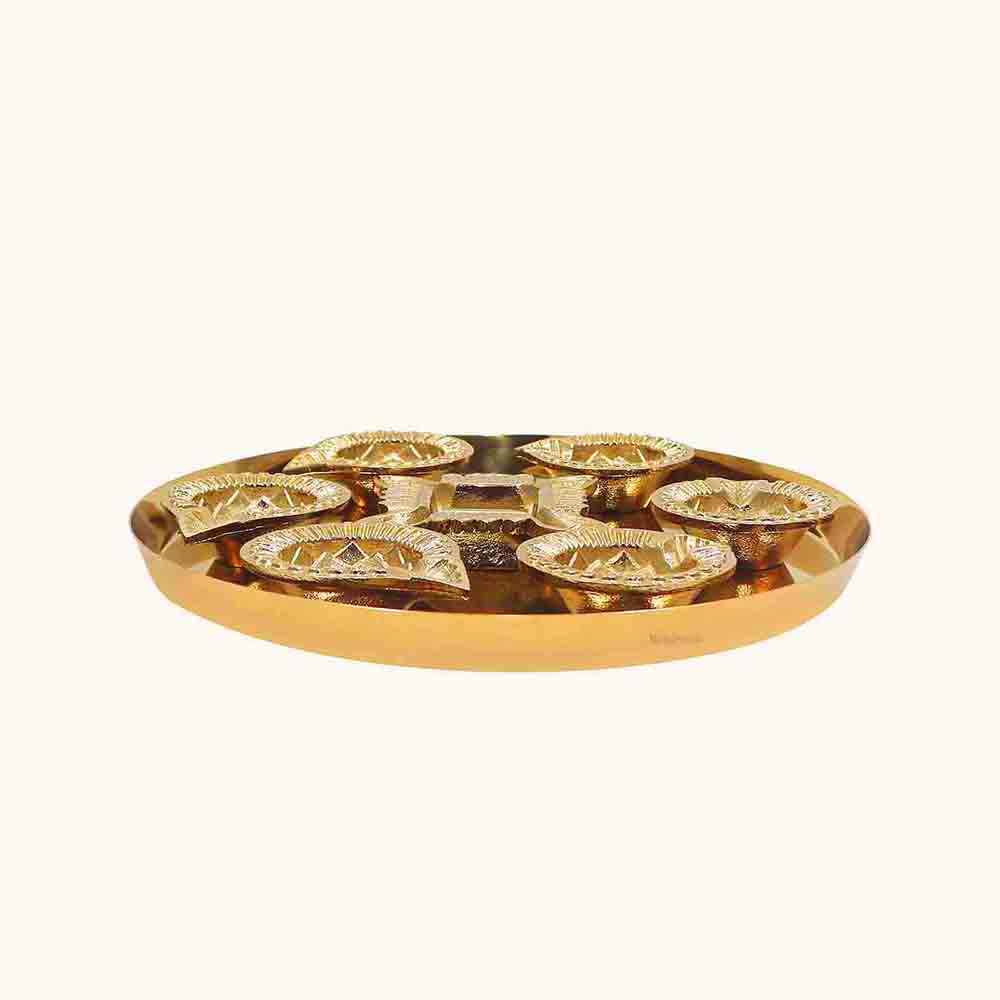 Gold Diya Set With Thali For Décor And Pooja