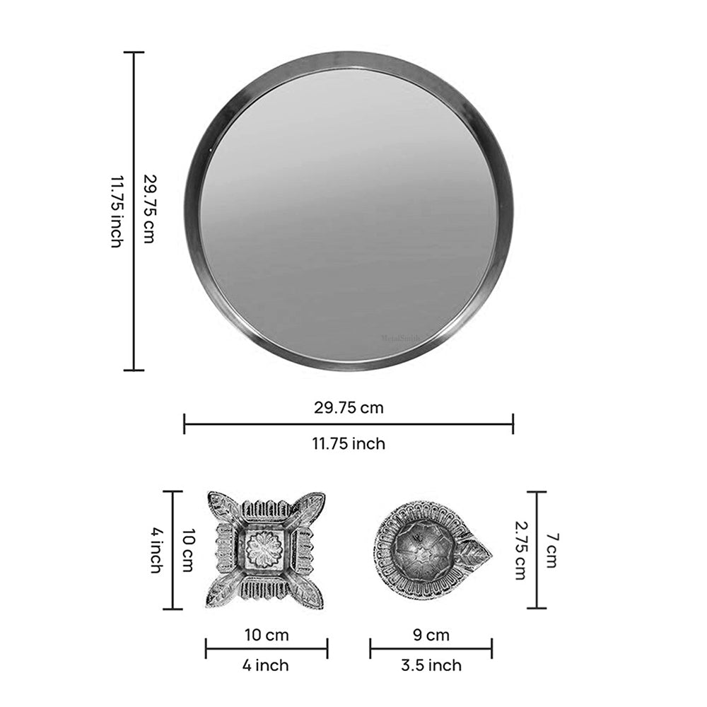 Silver Diya Set With Thali For Décor And Pooja (Set Of 8)