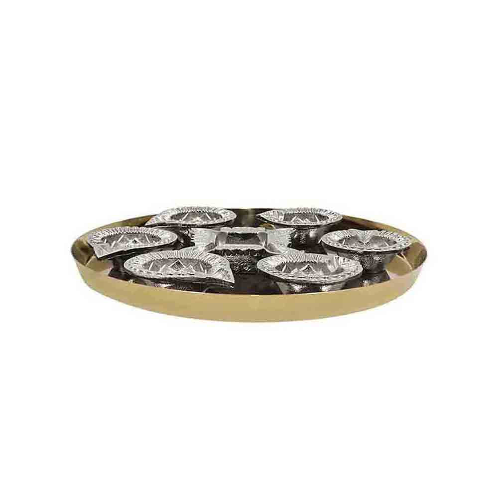 Aluminium Diya Set With Thali (Gold Finished) For Decor And Pooja (Set Of 8)