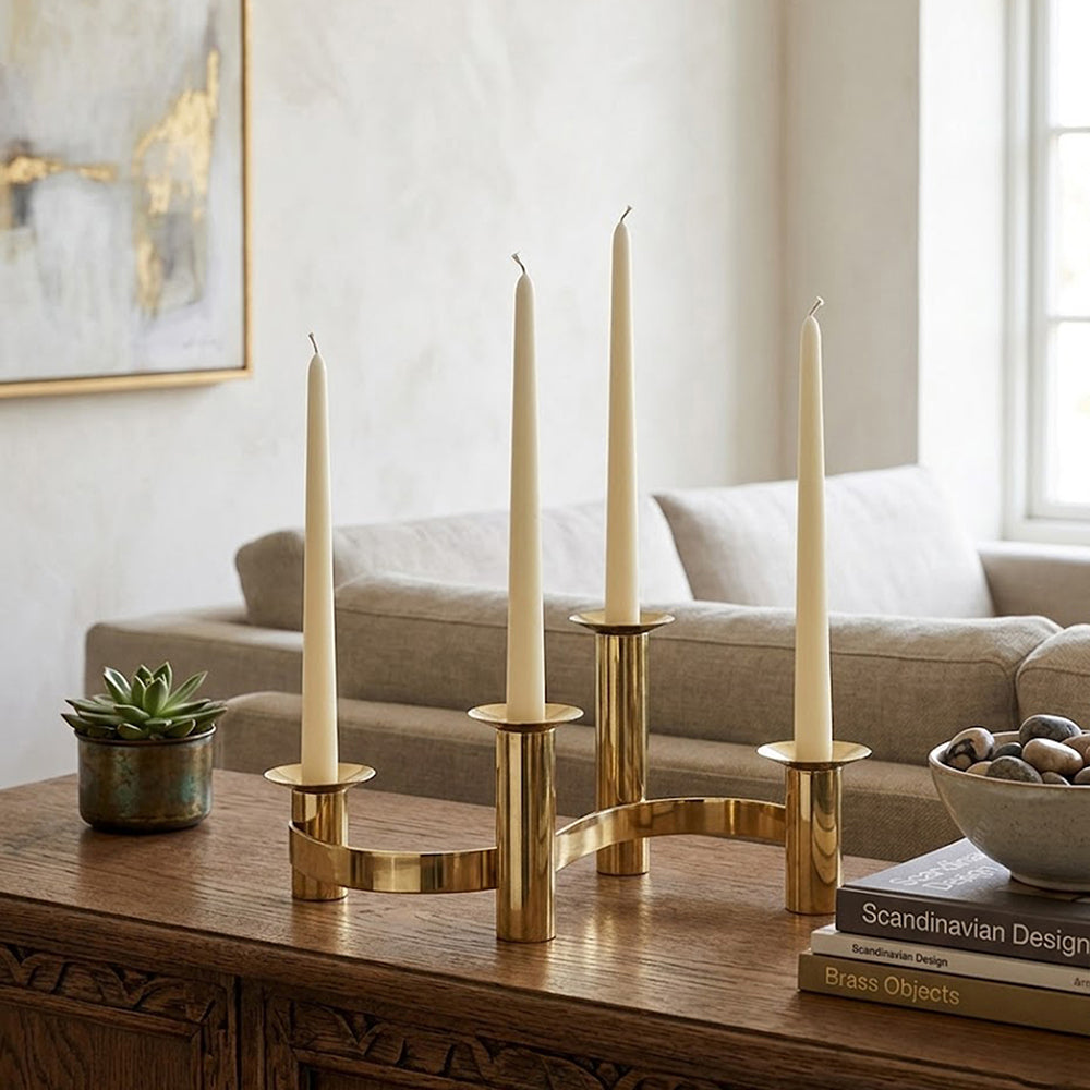4 Cup Metal Candle Holder - Gold