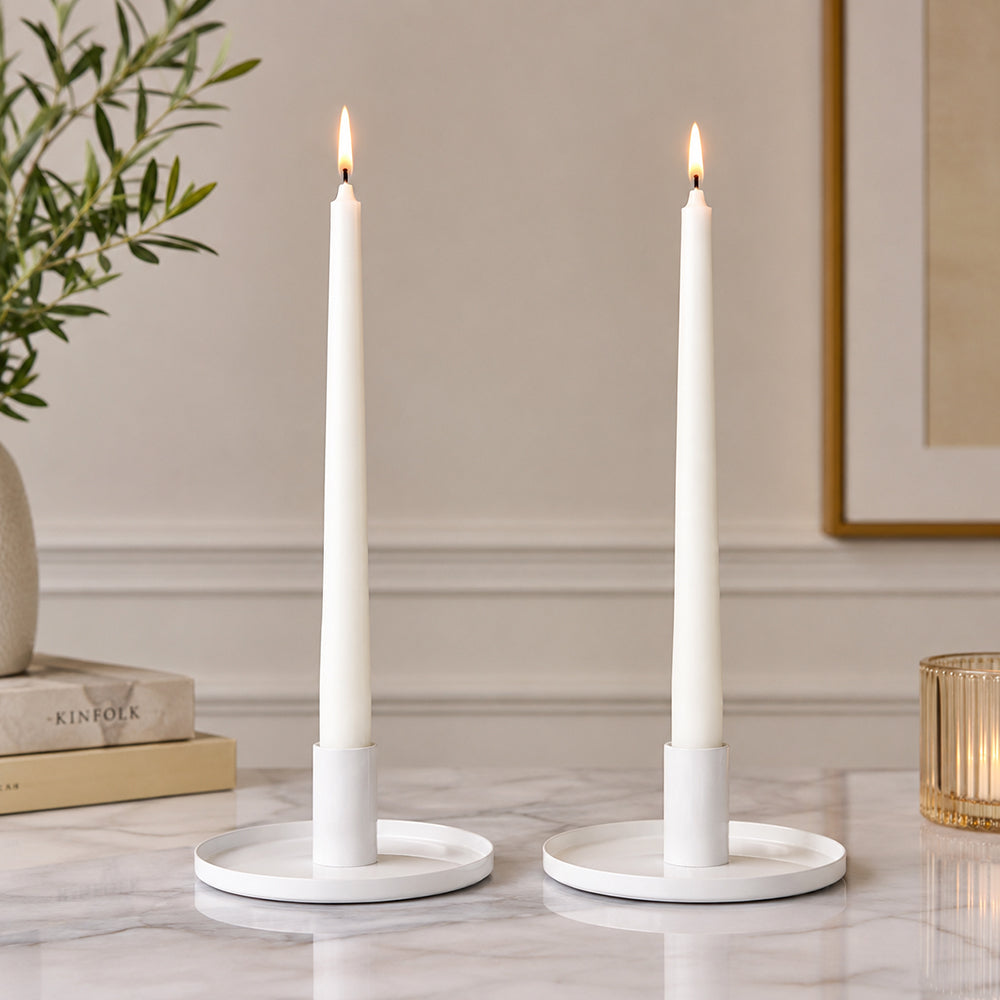 Pack Of 2 Candle Holder, Steel Tealight Holder White