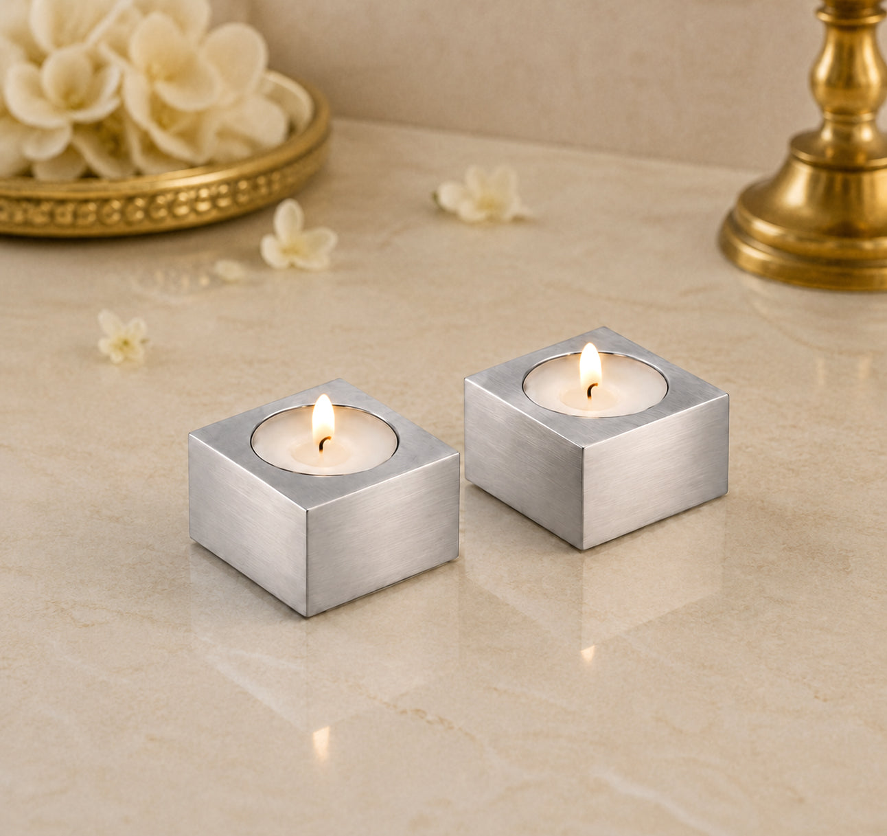Pack Of 2 Tea Light Holder, Steel Candle Holder