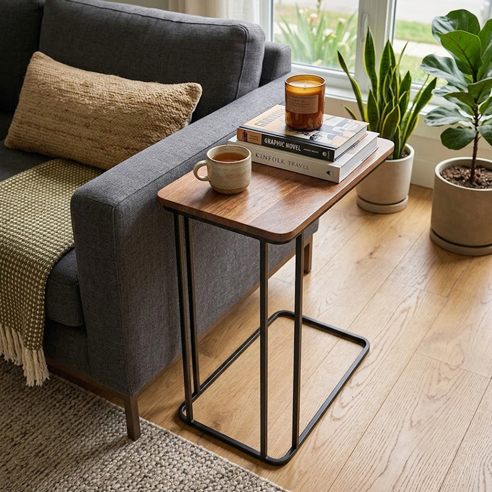 Loren Metal Laptop Table With Wooden Top - Brown