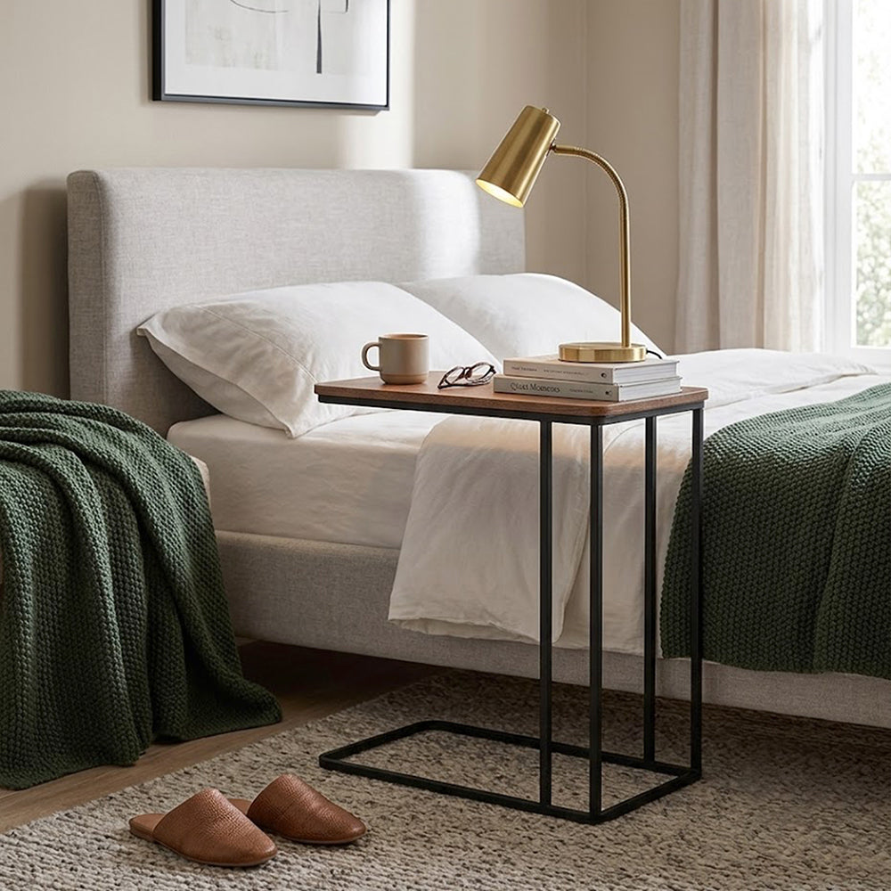 Loren Metal Laptop Table With Wooden Top - Brown