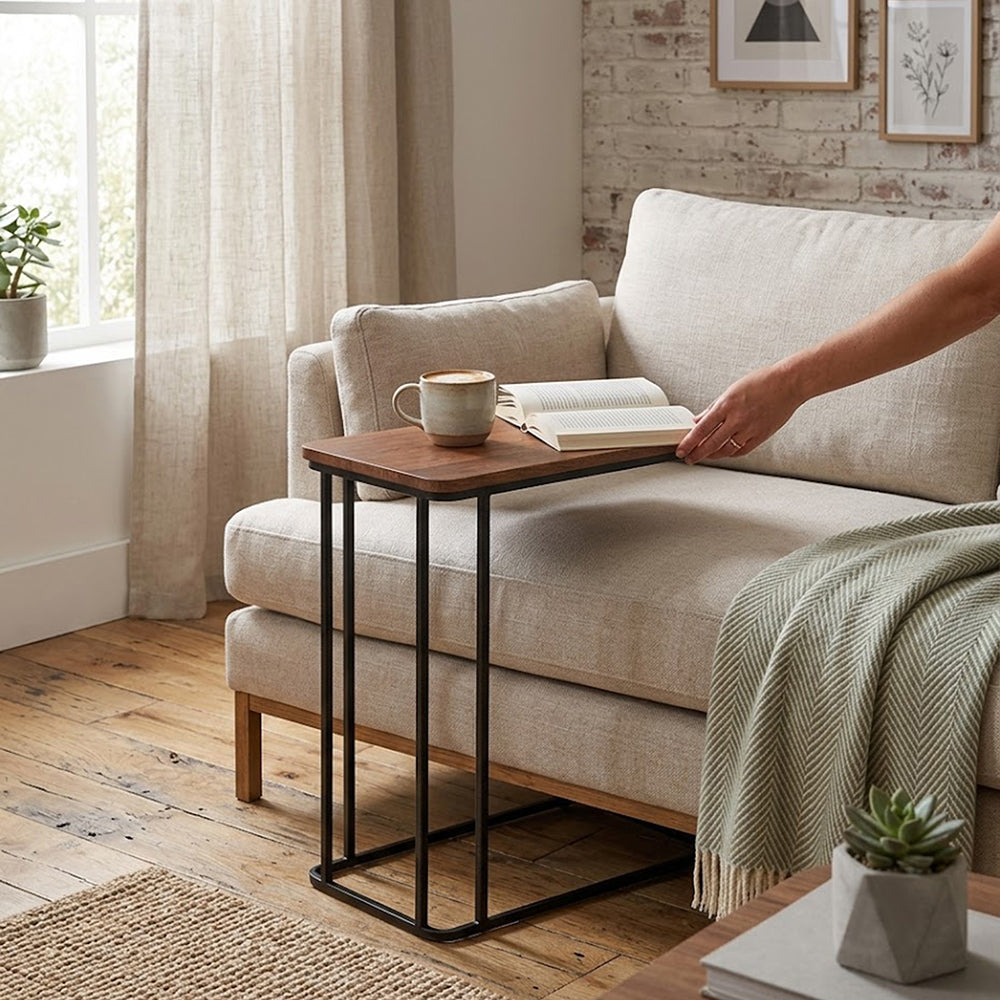 Loren Metal Laptop Table With Wooden Top - Brown