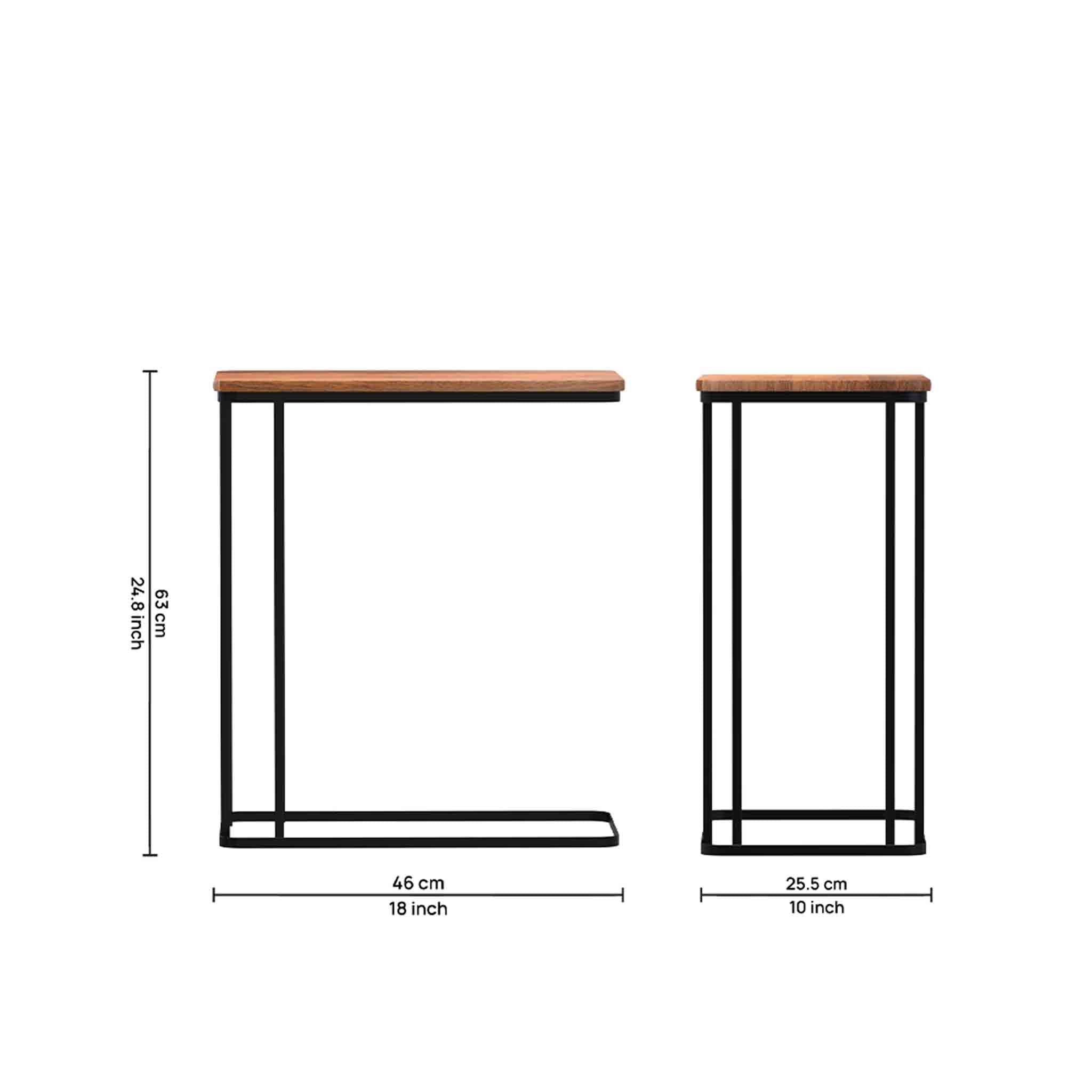 Iron Side Table with Wooden Top for Home & Office Décor