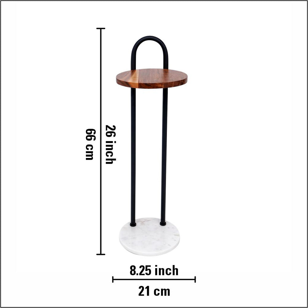 Metal Side Table With Marble Base - Brown