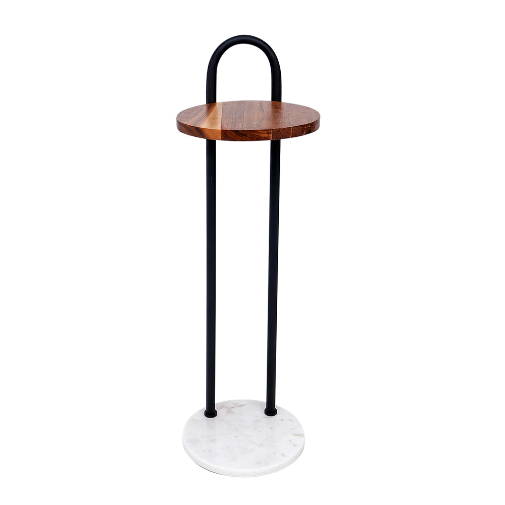 Metal Side Table With Marble Base - Brown