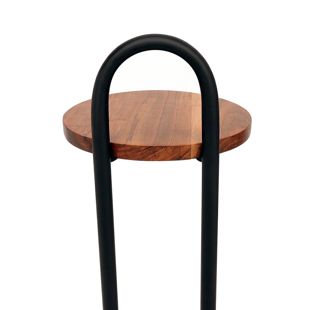 Metal Side Table With Marble Base - Brown