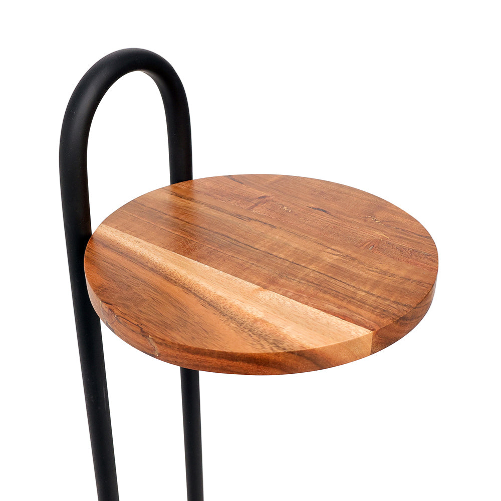 Metal Side Table With Marble Base - Brown
