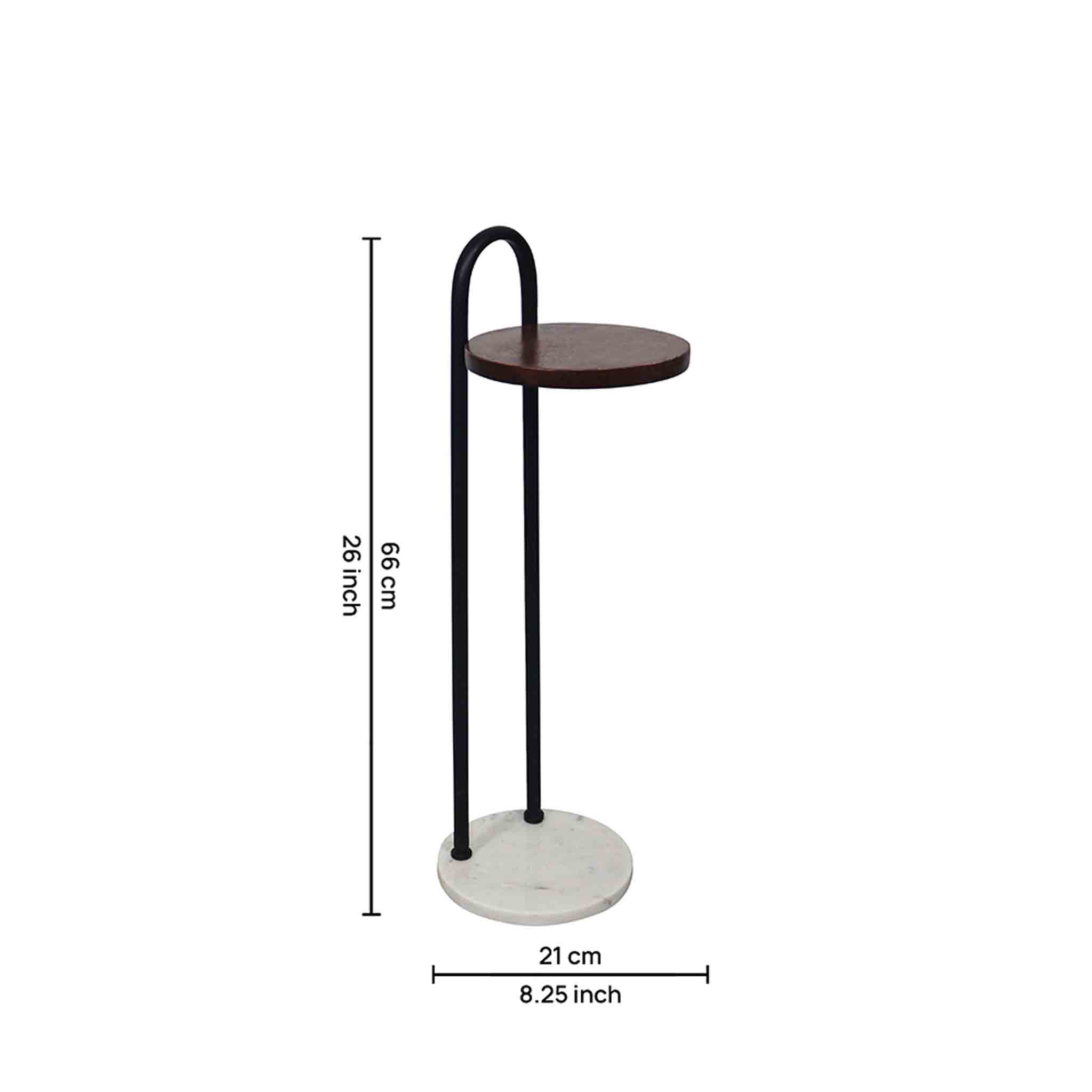Iron Side Table with Marble Base & Wooden Top for Home & Office Décor
