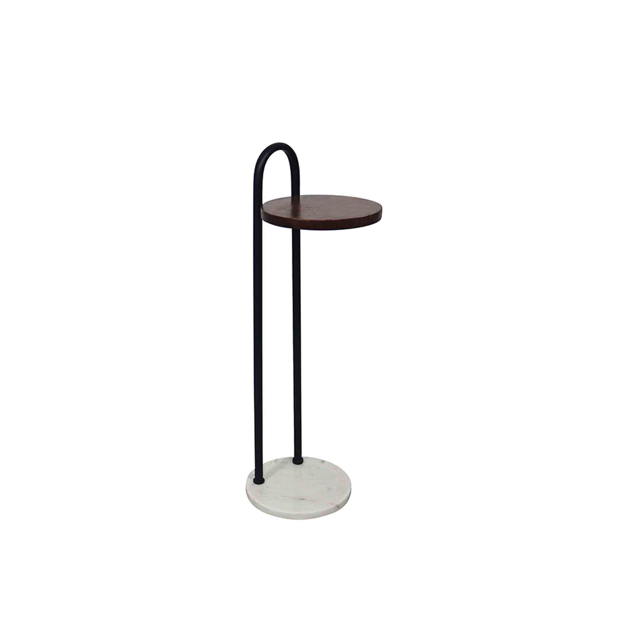 Iron Side Table with Marble Base & Wooden Top for Home & Office Décor