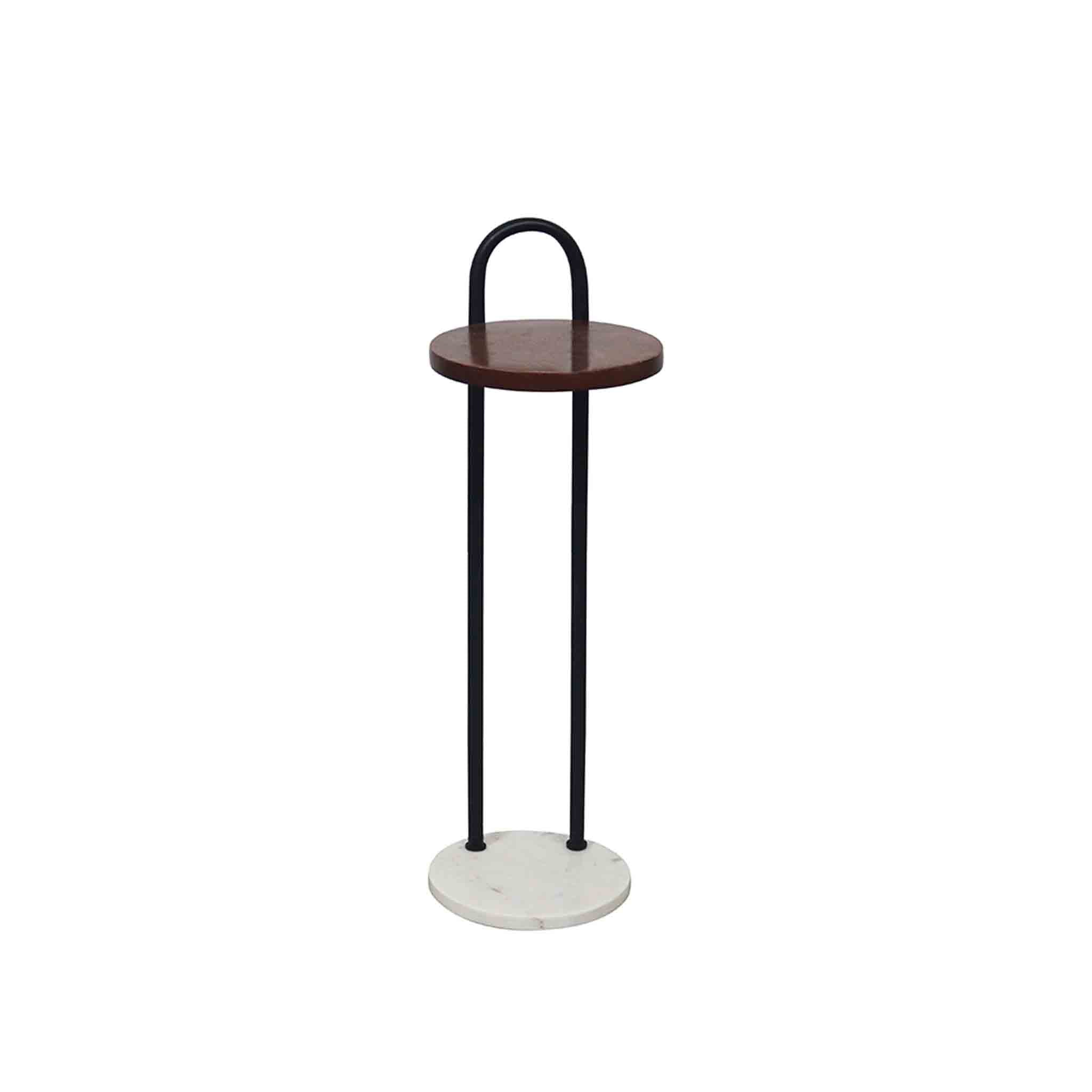 Iron Side Table with Marble Base & Wooden Top for Home & Office Décor