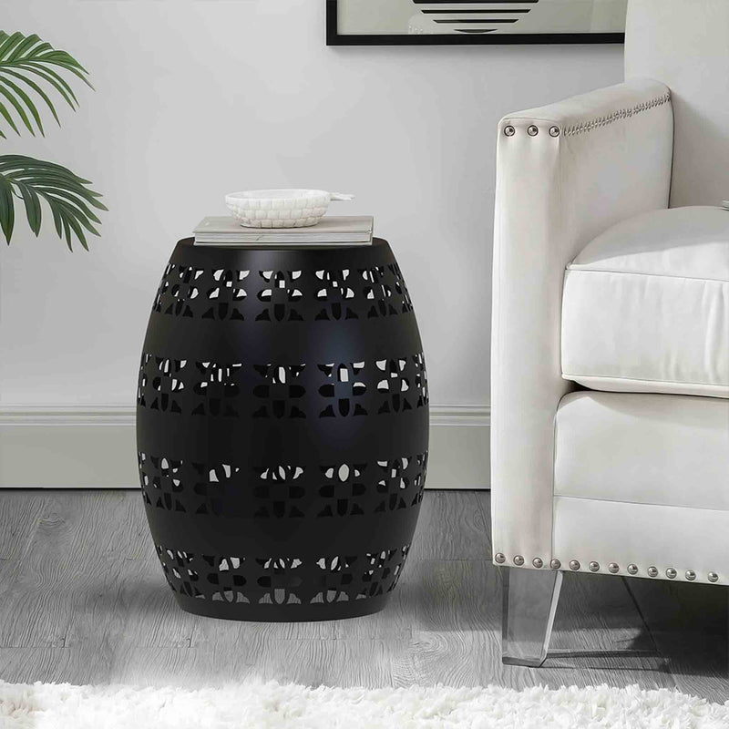Orix Metal Drum Shaped Side Table - Black