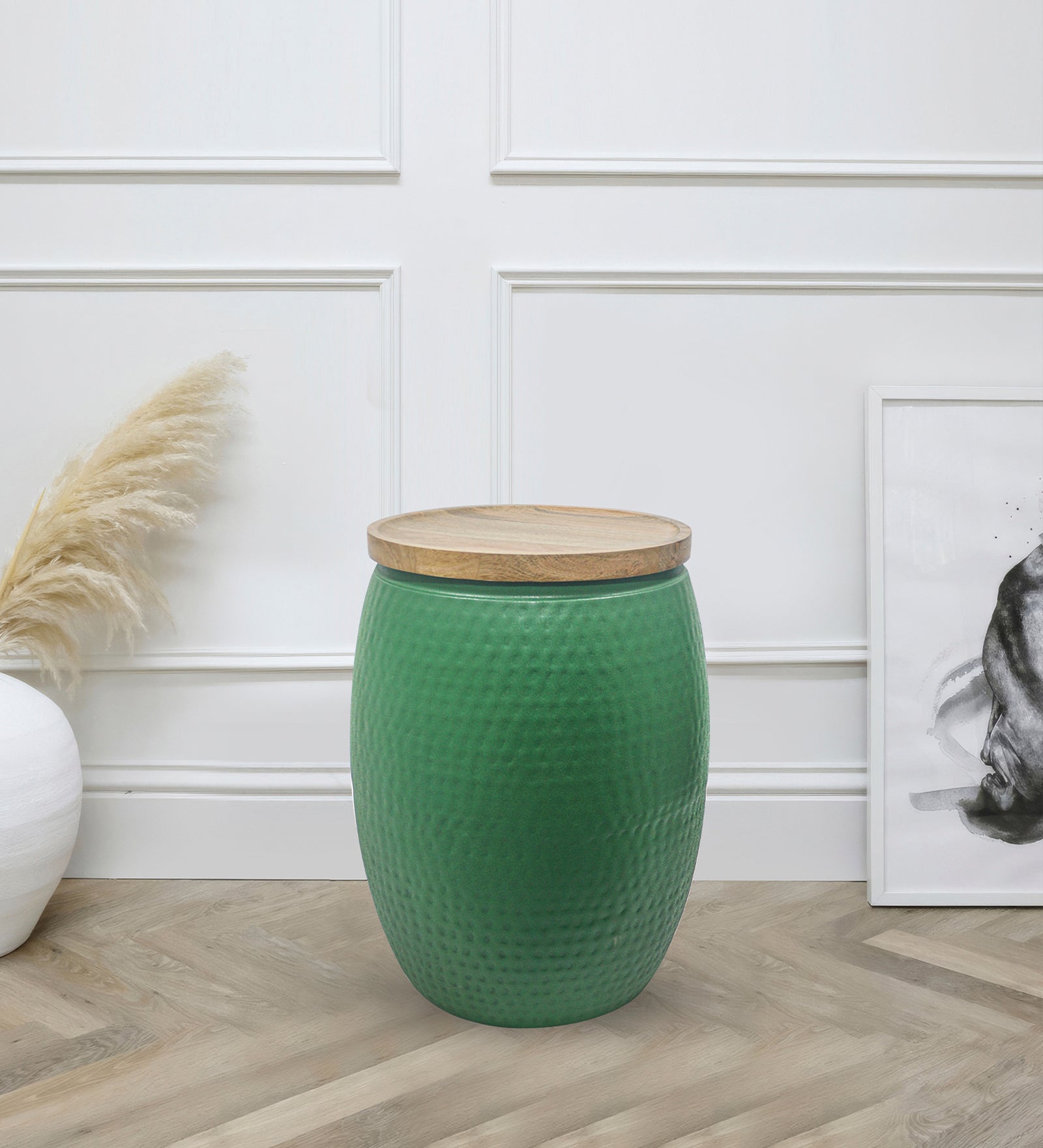 Metal Hammered Round Side Table For Indoor, Outdoor, Home And Office, Gold