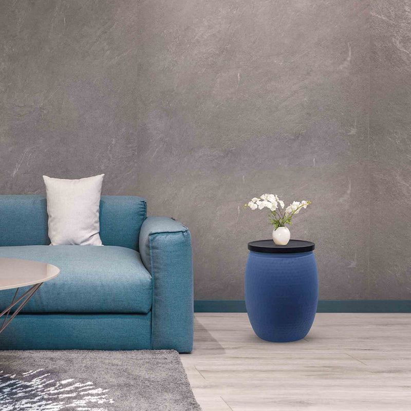 Shell Metal Side Table With Storage - Blue