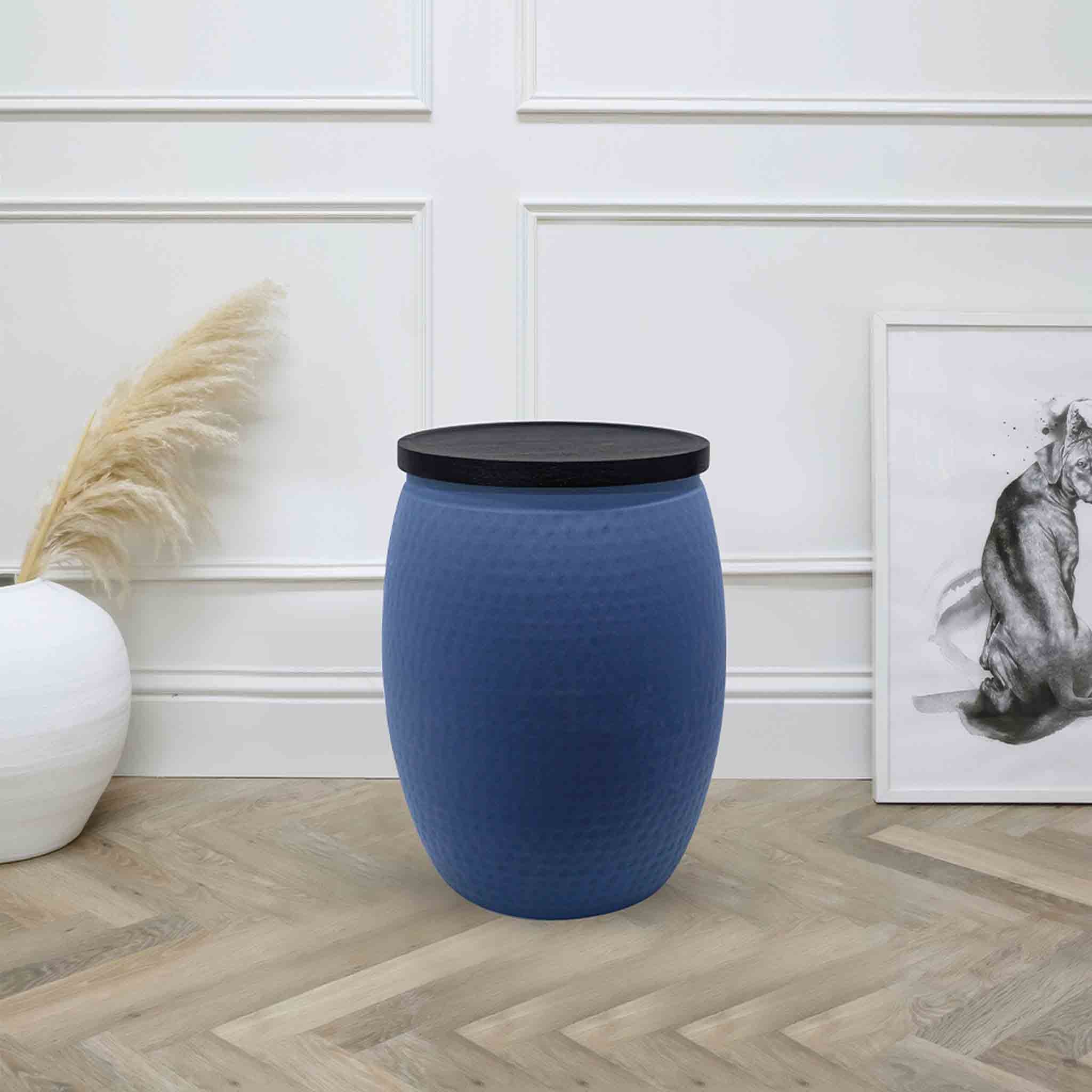 Iron Side Table (Round) With Wooden Top For Indoor-Outdoor, Home & Office