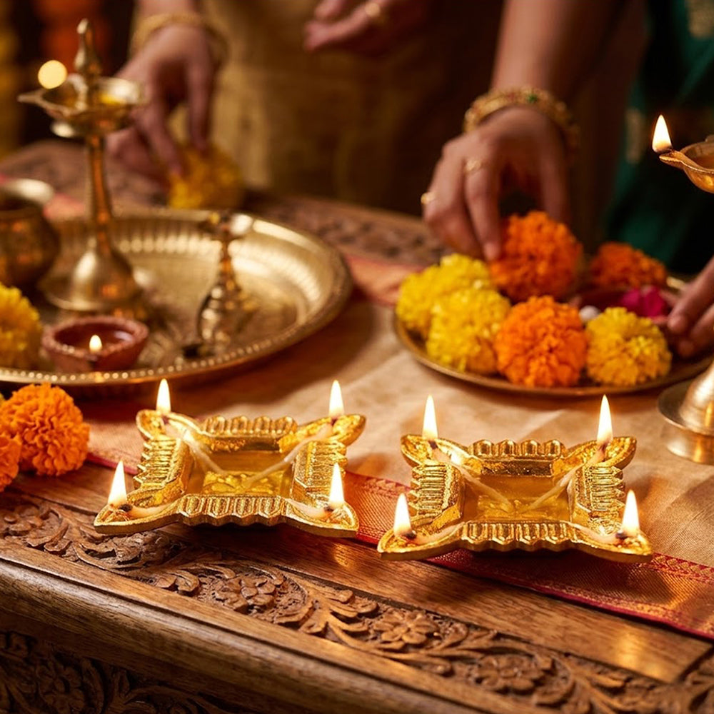 Pack Of 2 Aluminium Diyas For Pooja And Gift