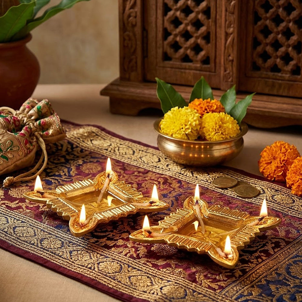 Pack Of 2 Aluminium Diyas For Pooja And Gift