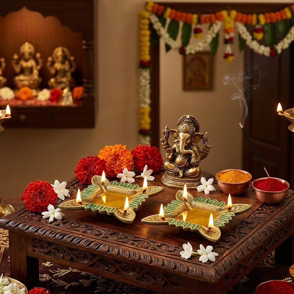 Pack Of 2 Aluminium Diyas For Pooja And Gift
