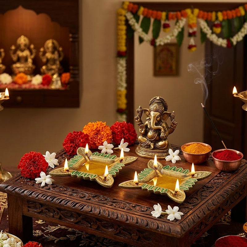 Pack Of 2 Aluminium Diyas For Pooja And Gift