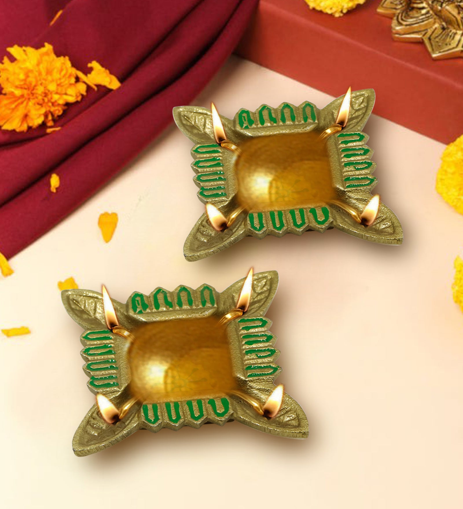 Pack Of 2 Aluminium Diyas For Pooja And Gift