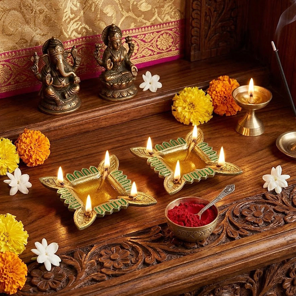 Pack Of 2 Aluminium Diyas For Pooja And Gift