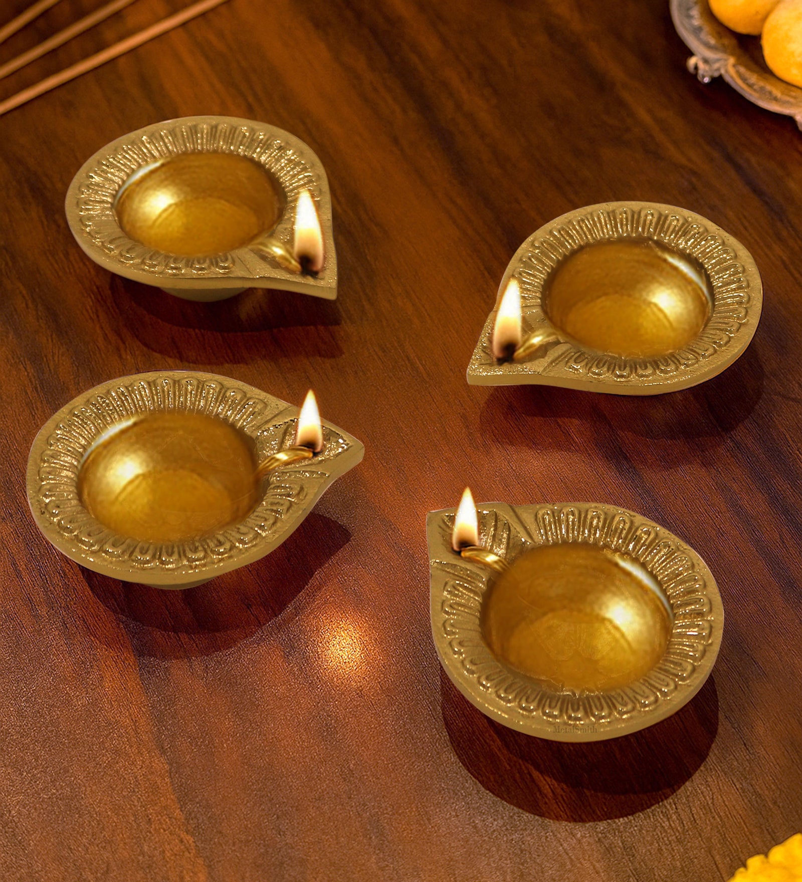 Pack Of 4 Aluminium Diyas For Pooja And Gift