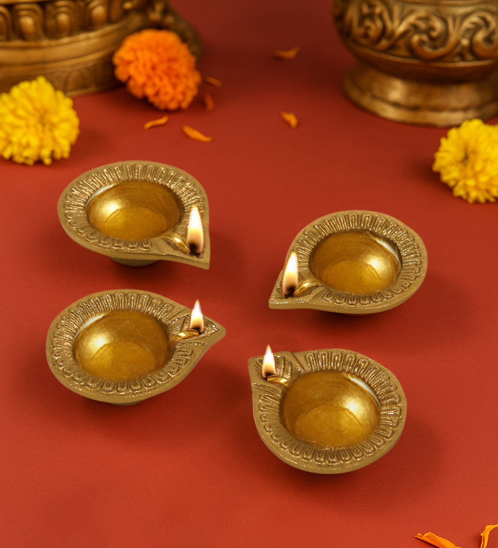 Pack Of 4 Aluminium Diyas For Pooja And Gift