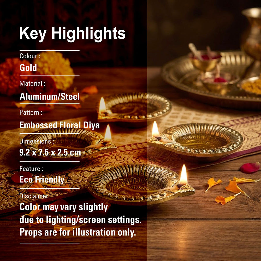 Pack Of 4 Aluminium Diyas For Pooja And Gift