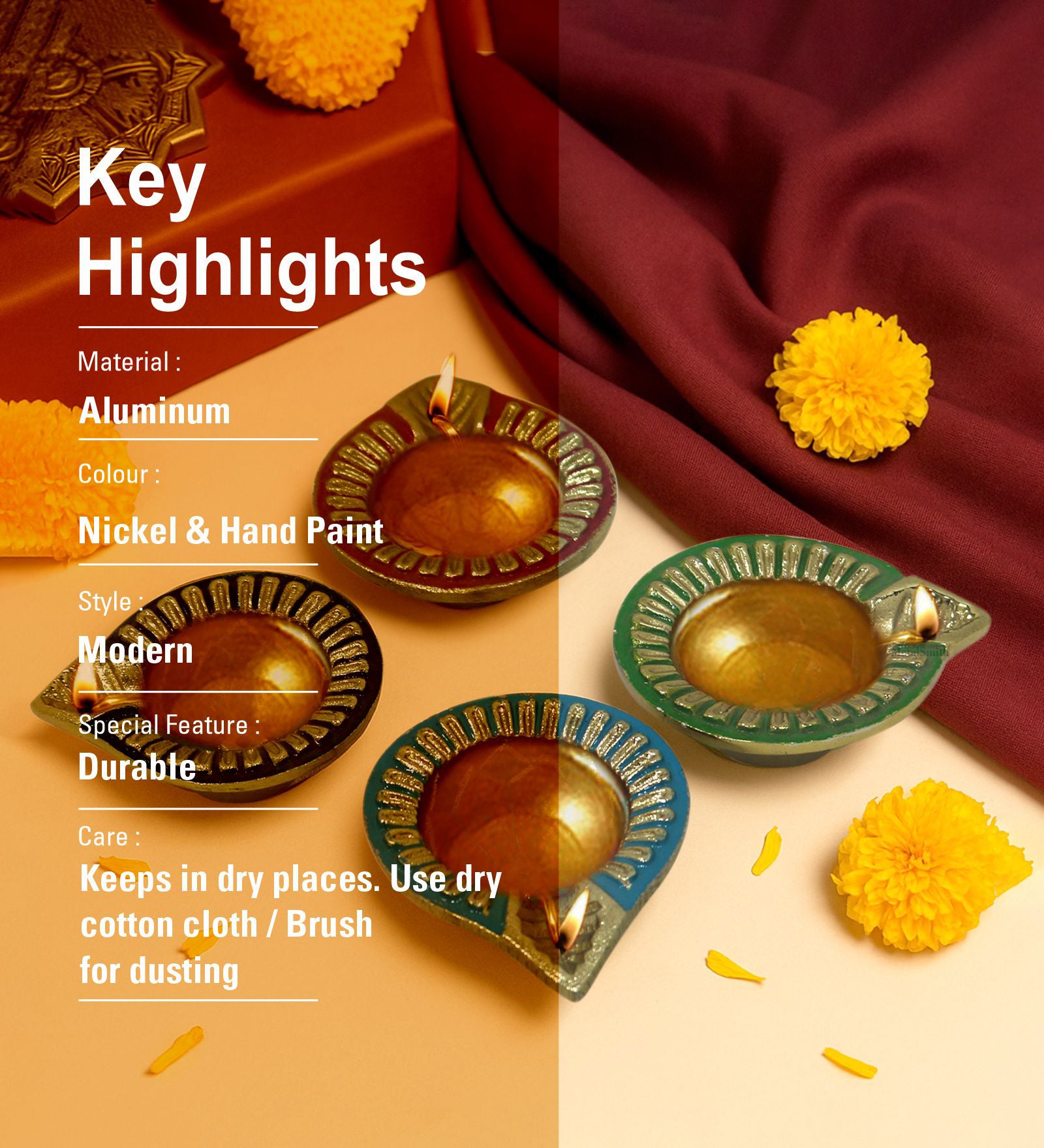 Pack Of 4 Aluminium Diyas For Pooja And Gift