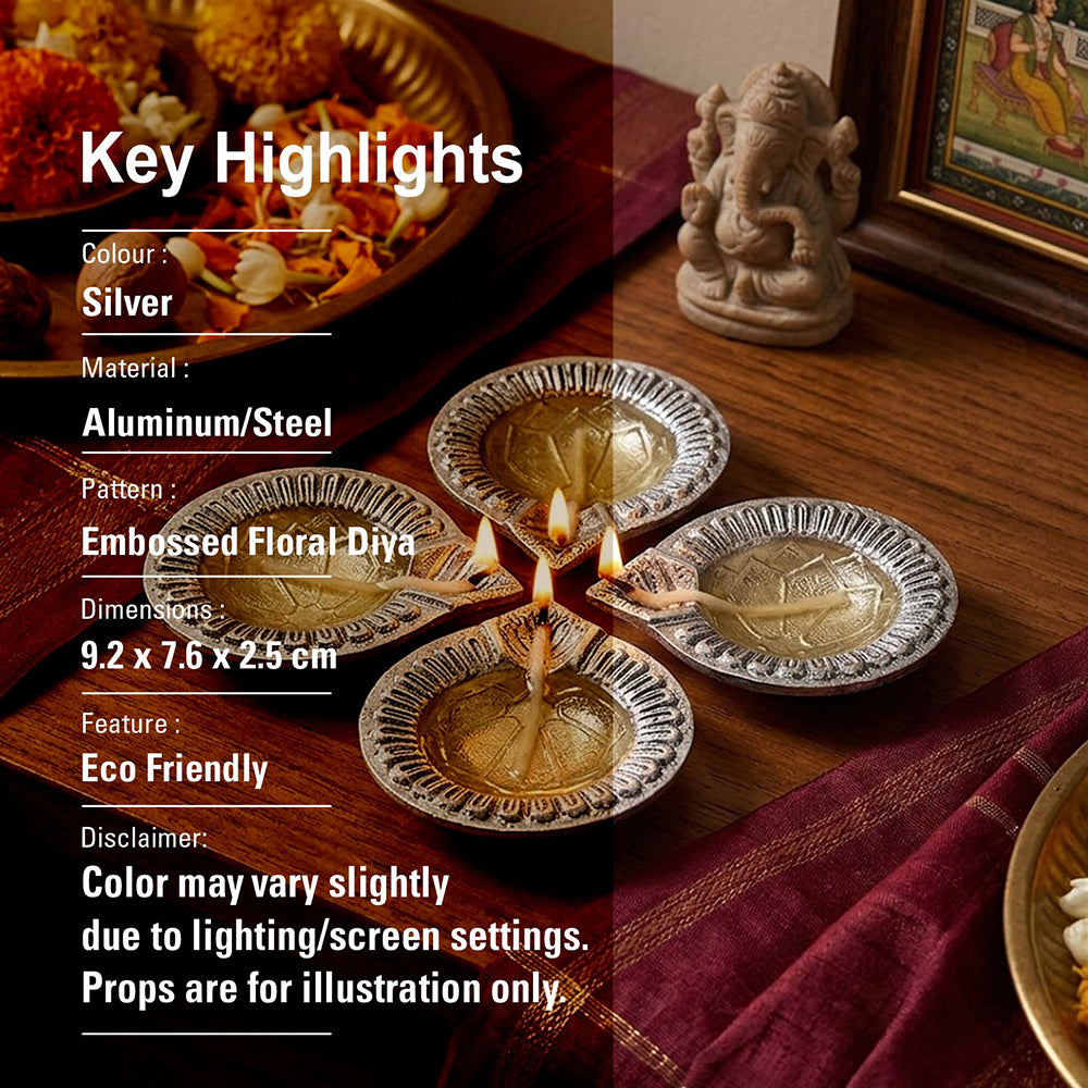 Pack Of 4 Aluminium Diyas For Pooja And Gift