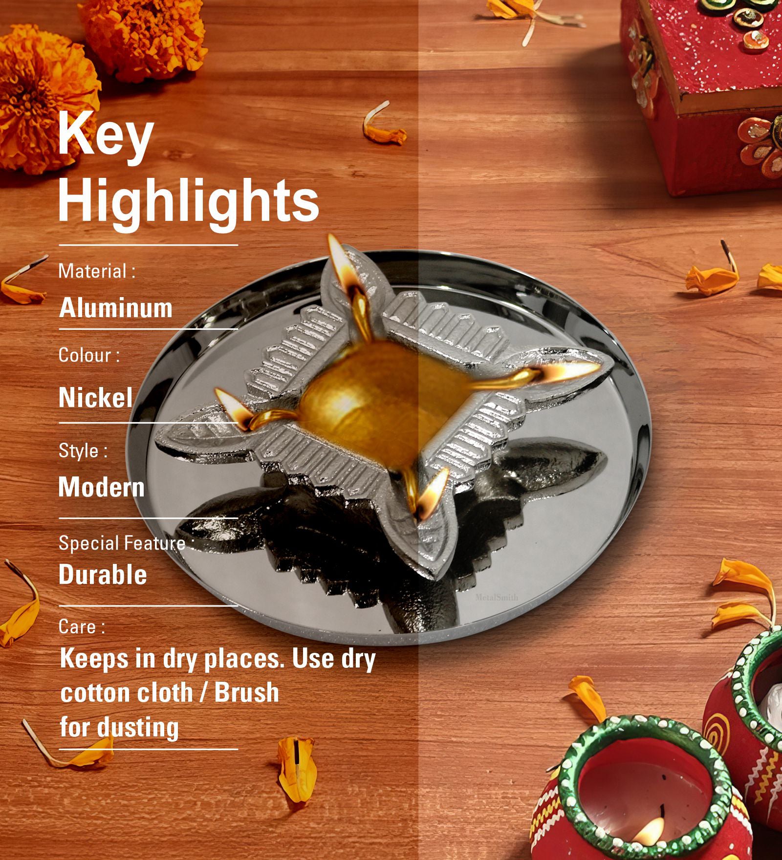 Aluminium Diya With Plate For Pooja And Gift
