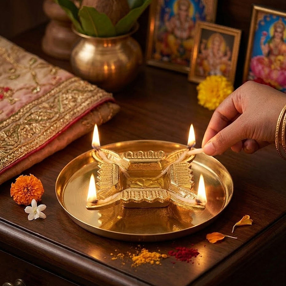 Aluminium Diya With Plate For Pooja And Gift