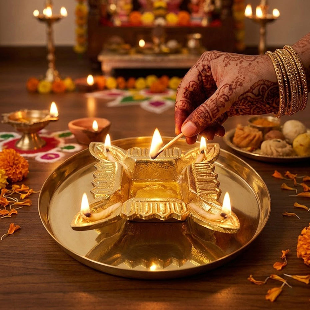 Aluminium Diya With Plate For Pooja And Gift