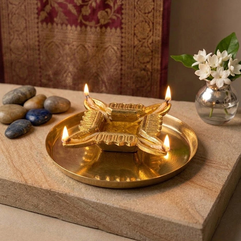 Aluminium Diya With Plate For Pooja And Gift