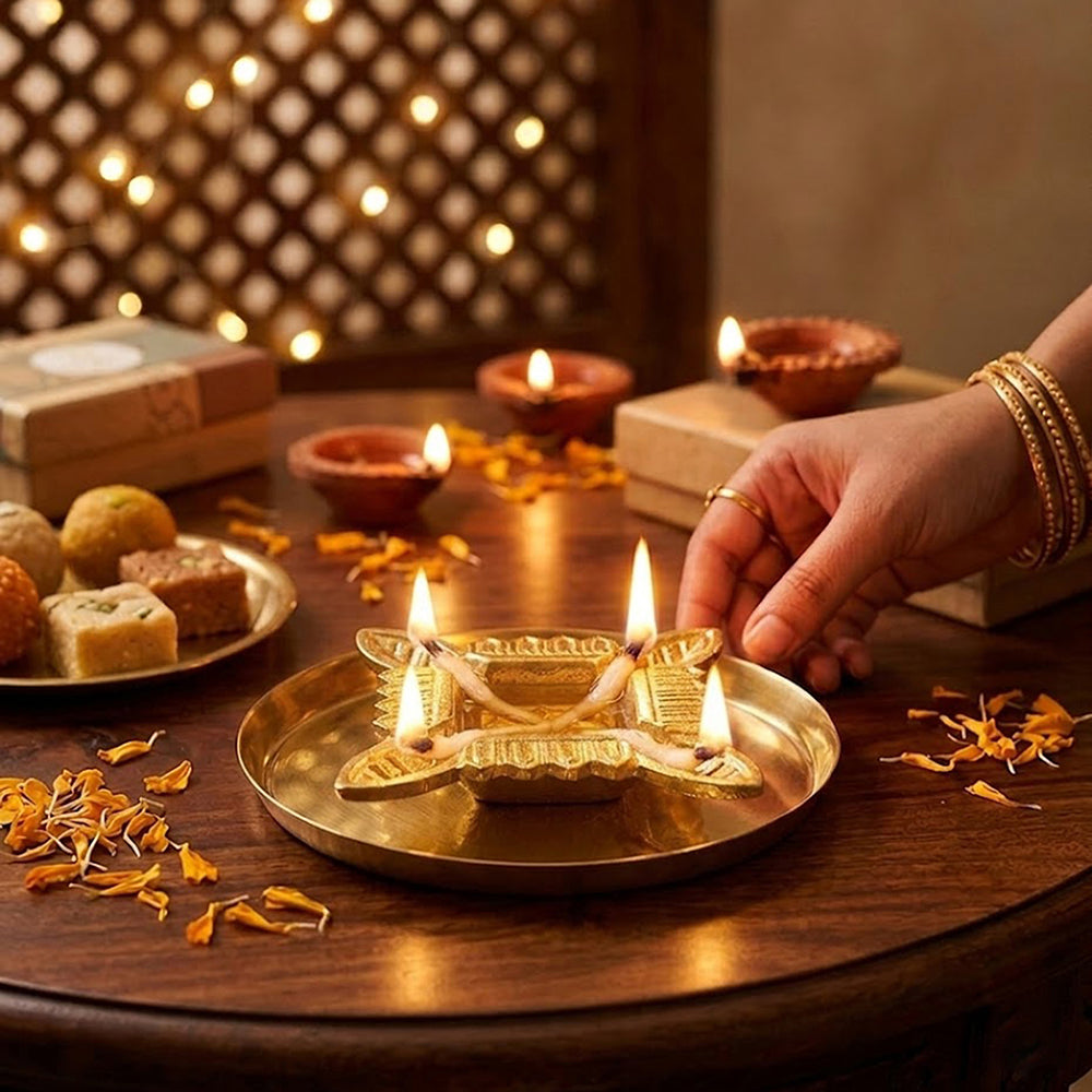 Aluminium Diya With Plate For Pooja And Gift